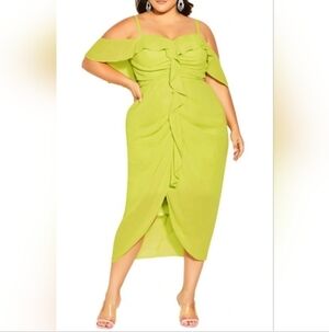 Ruched Tulip Midi Skirt in Lime Green